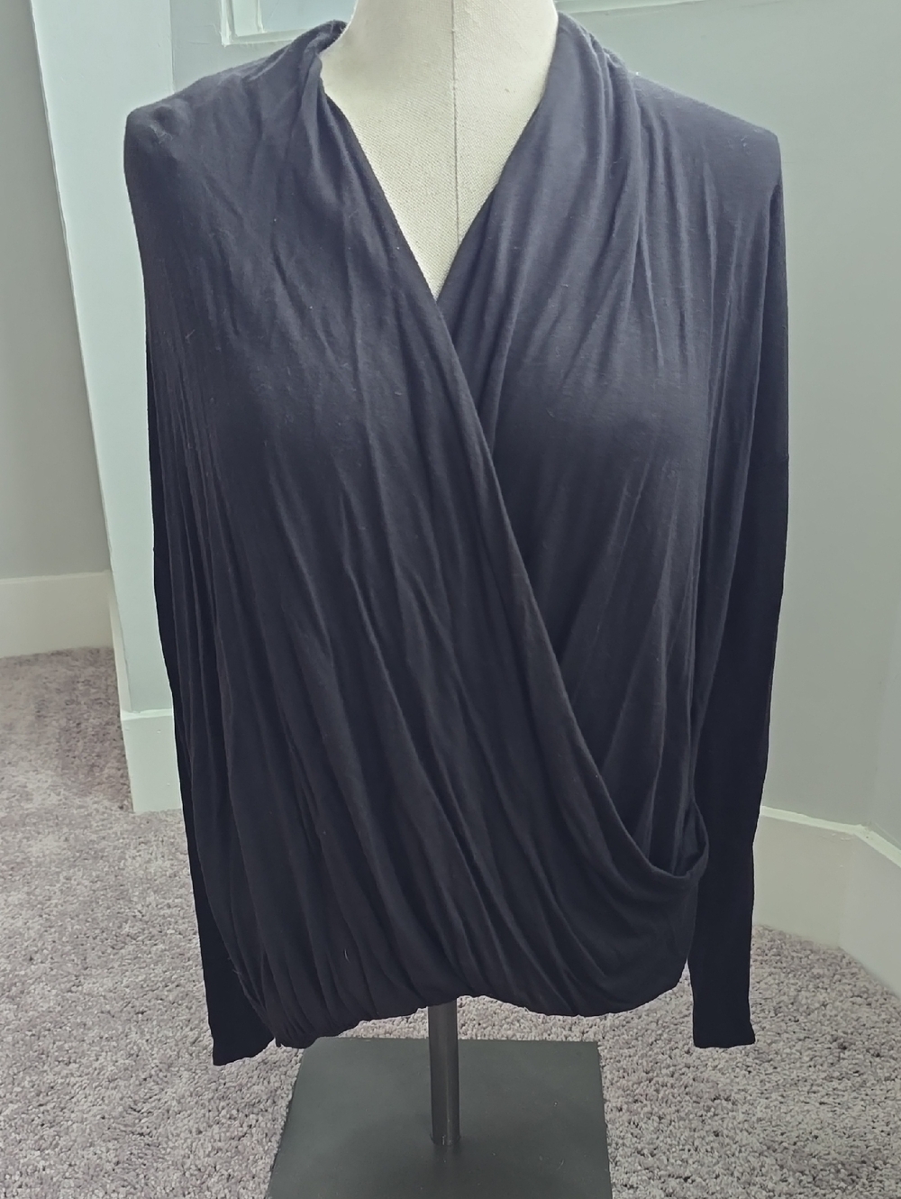 21 Saints Black Draped Wrap-Front Womens Top Lightweight Comfy Elegant S Small